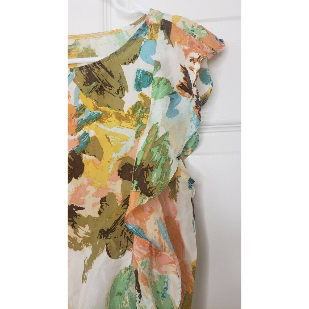 Sundance Silk Small Ruffle Blouse Tank Paint Stroke Abstract Top Shell - Picture 2 of 5